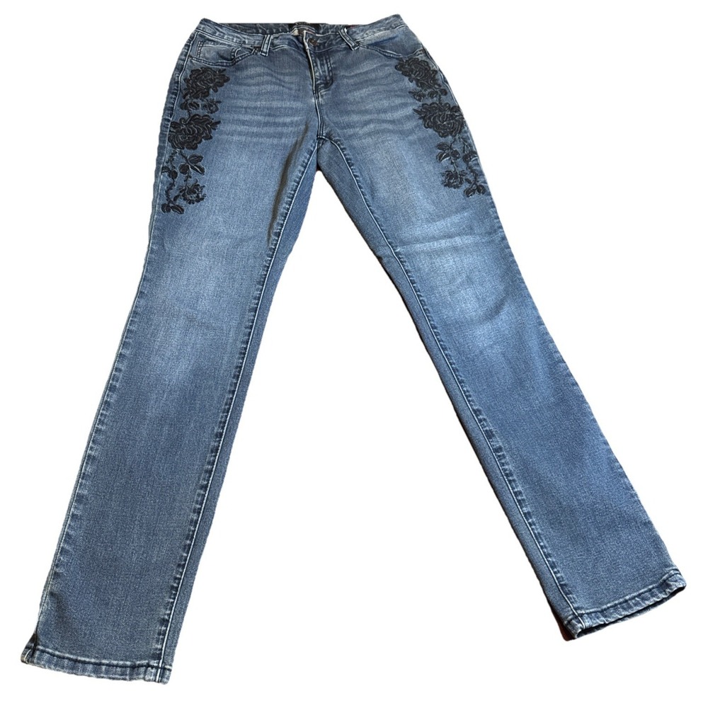 Earl Jeans Womens Size 6 Skinny Floral‎ Embroidered Stretch Denim Pants